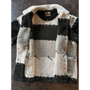 Vintage Tiace Canada Women's L Sherpa Fleece Jacket Gray Black Teddy Boucle Coat